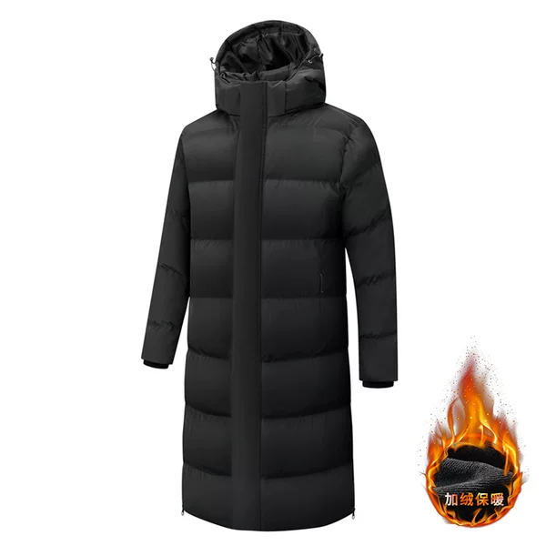 Winter long fleece-lined thickened warm cotton coat for male and female art students, suitable for exams, over-the-knee cotton jacket with customizable printing