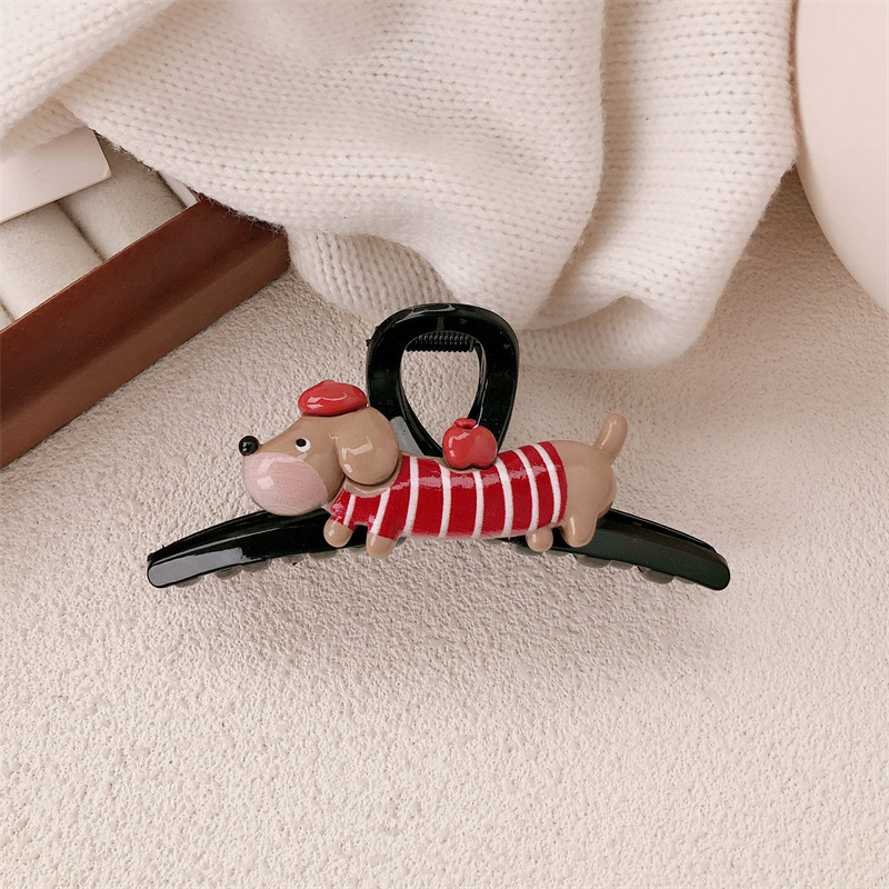 Nuevo clip de agarre de salchicha de cachorro de dibujos animados lindo y avanzado horquilla de sensación femenina en la parte posterior de la cabeza, horquilla de tiburón, tocado de agarre para el cabello