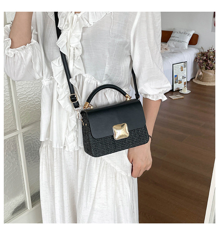 Túi đeo chéo nữ dạng hộp vuông nhỏ phối màu, đan dệt thời trang, đựng điện thoại — Kiểu 2 màu nâu, Kiểu một màu trắng., Mẫu 2 màu trắng, Mẫu 2 màu đen chi tiết 24