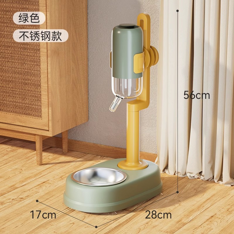 Perro vertical transfronterizo fuente de bebida automática para mascotas alimentación ajustable para mascotas de acero inoxidable antidetonante doble tazón de gato