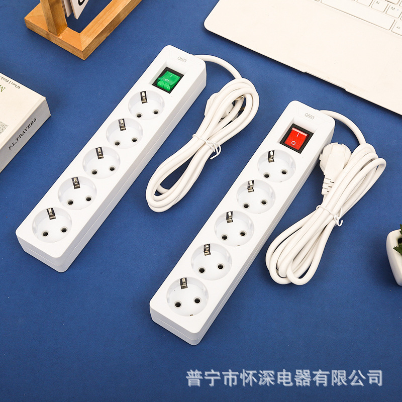 俄罗斯欧洲欧孔欧标外贸插座多孔插排摇头开关中性袋装批发插线板