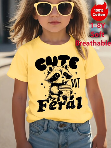 Soft Breathable Cotton Cute But Feral Raccoon Graphic Tee