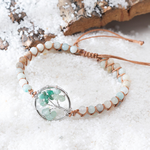Ins style design gravel necklace bracelet set women's niche adjustable braided tree of life bracelet trendy wholesale