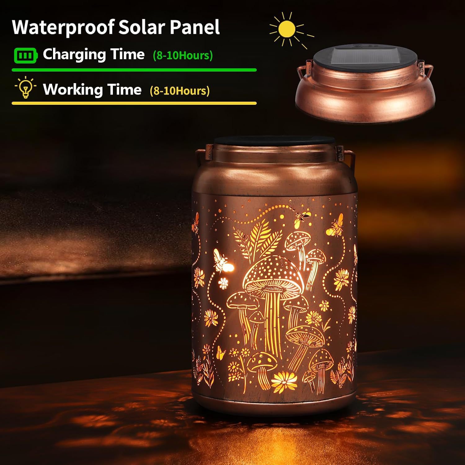 태양 빛 야외 방수 꿀벌 버섯 장식 선물 여성 엄마 매달려 태양 빛 야외 금속 LED