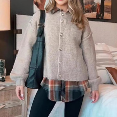 アマゾン独立駅対外貿易秋冬純色英倫風復古ボタン反骨ニットセーター女性カーディガンコート