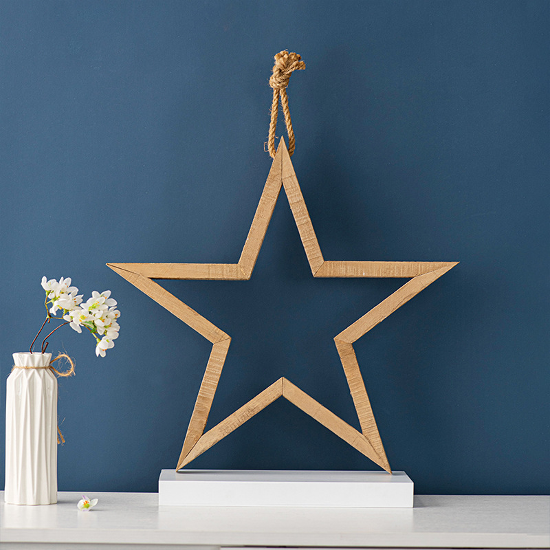 Home natural wooden decoration modern minimalist five-pointed star hanging decoration B & B living room entrance door decoration craft