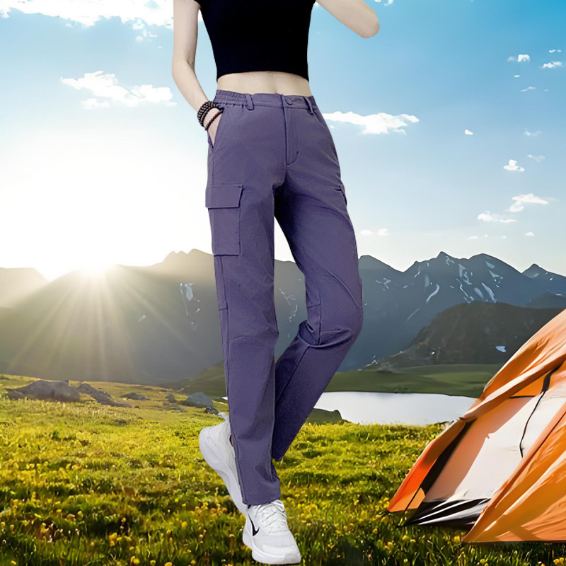 Pantalones de secado rápido al aire libre Pantalones de trekking de nylon para hombres y mujeres Pantalones de bolsas delgados rectos transpirables Pantalones casuales deportivos de tamaño grande