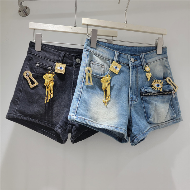 Shorts de Mezclilla Estilo Cargo con Bolsillos Grandes para Mujer en Denim de Poliéster