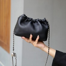 今年流行金球链条腋下包女2024新款云朵褶皱包真牛皮单肩斜挎包潮