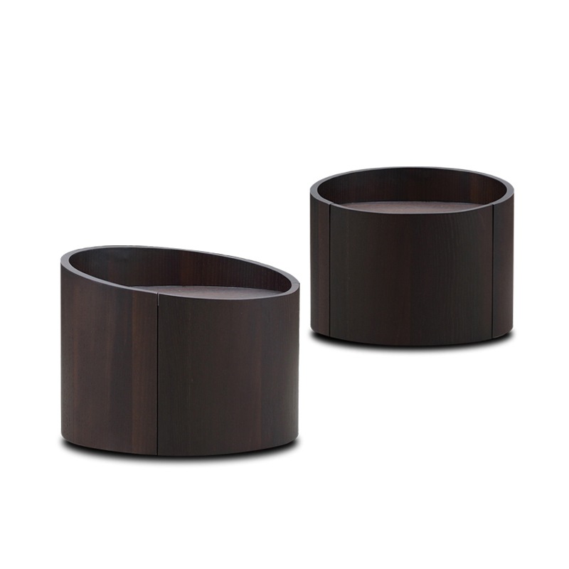 Nordic Design Creative Smoked Color Drawer Luxury Solid Wood Simple Modern Round Cabinet Body INS Minimalist Bedside Table