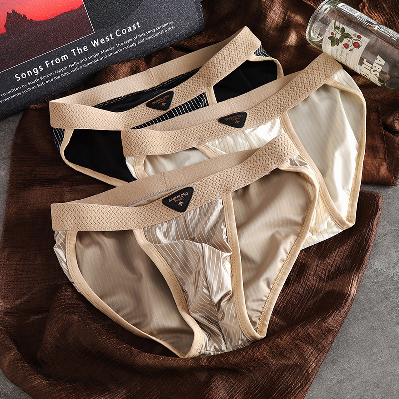 Bamiron Glossy Ice Silk Men's Striped Briefs, Cool and Breathable Summer Nylon Sexy Underwear, One-Piece Wholesale Bamiron Glossy Ice Silk Men's Striped Briefs, Cool and Breathable Summer Nylon Sexy Underwear, One-Piece Wholesale