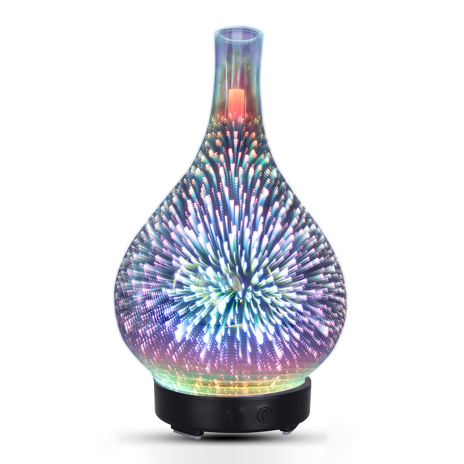 Fábrica al por mayor 100mL luz de la noche creativa 3D fuegos artificiales de vidrio máquina de aromaterapia colorido aromaterapia cielo estrellado amor humidificador