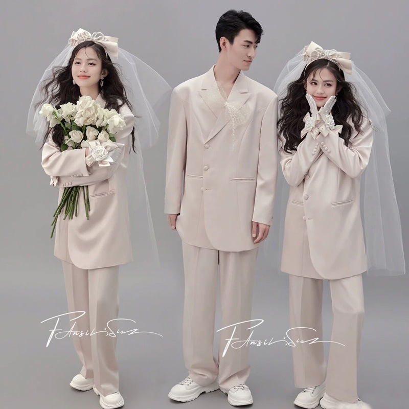 (2개) 새로운 사진 스튜디오 사진 테마 의류 커플 사진 분위기 세트 패션 잡지 바람 사진 여행 웨딩 원피스