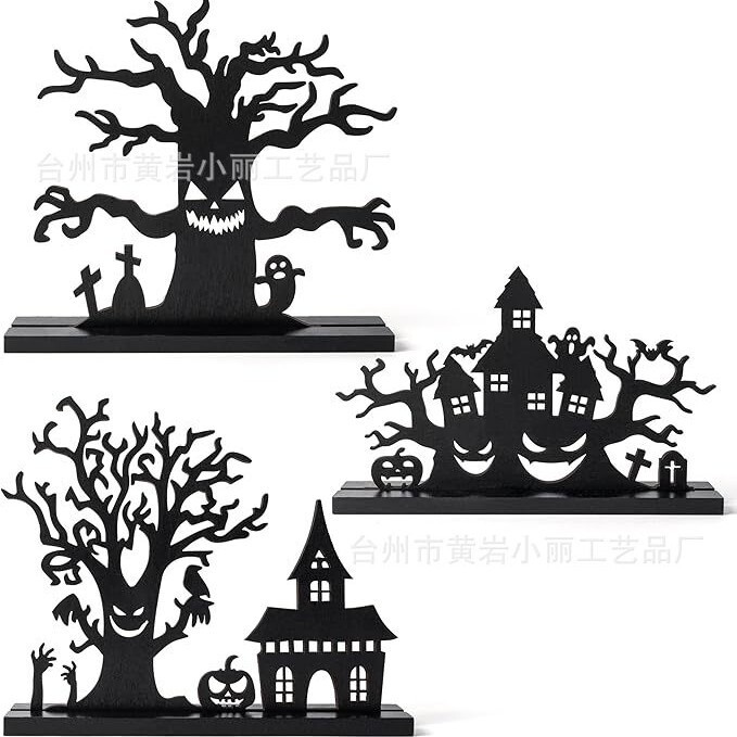 新しいハロウィーンの木製工芸品の雰囲気装飾は、大きな木のお化け屋敷のテーブルの装飾|undefined