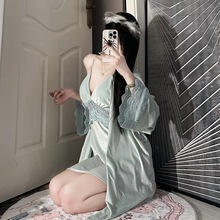 性感金丝绒睡衣秋冬新款胸垫吊带睡裙套装睡袍蕾丝两件套家居服