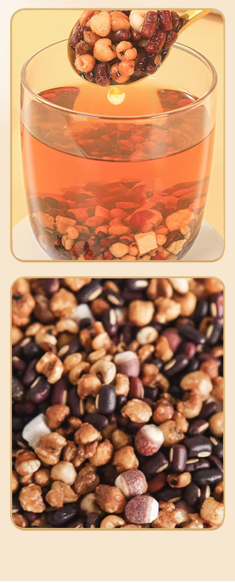 Qian Shi Chi Xiao Dou Yi Mi Tea 330g Roasted Euryale Seed Adzuki Bean Coix Seed Bottle Herbal Infusion in use
