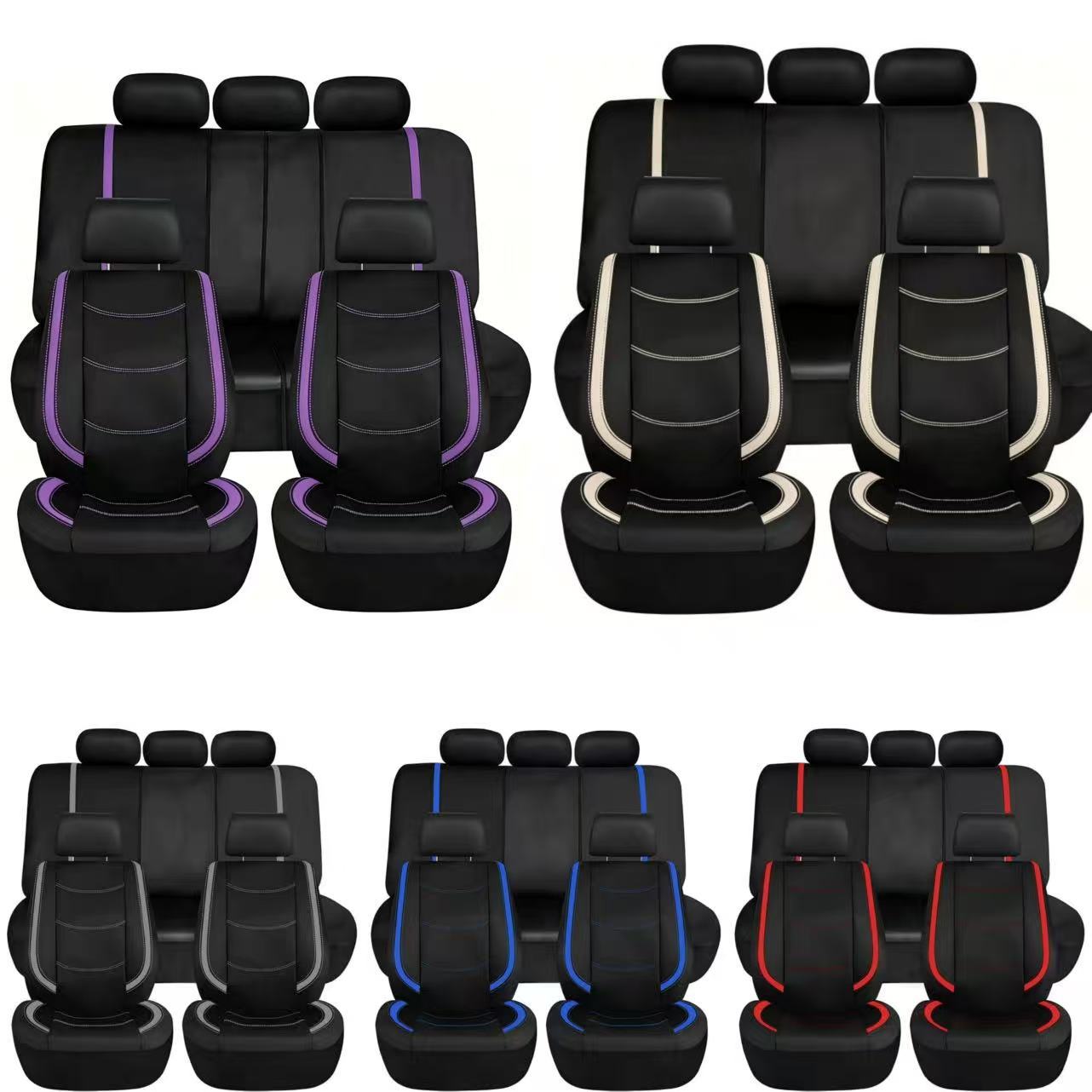 Pu Leather Car Seat Cover, Suitable for All Seasons, Five-Seater Full-Cover Seat Cover, Black Color-Blocking Fashion Style
