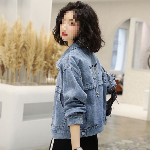 Women's Jeans Jacket 2025 Spring and Autumn Korean Style Loose Fashion Trendy Short-Sleeve Simple Letter Embroidered Top
