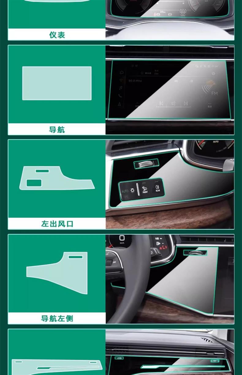 Suitable for Audi Q7/Q8/A8L Central Control Film Interior Protective Film Instrument Panel Navigation Display Screen Tempered Film