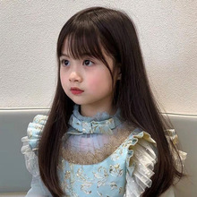 儿童假发女童可爱黑长直自然蓬松摄影拍照宝宝齐刘海小孩全头套