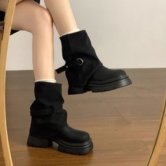 新中式短靴女秋冬季2025新款裤管靴厚底爆款马丁靴ins风初秋靴子