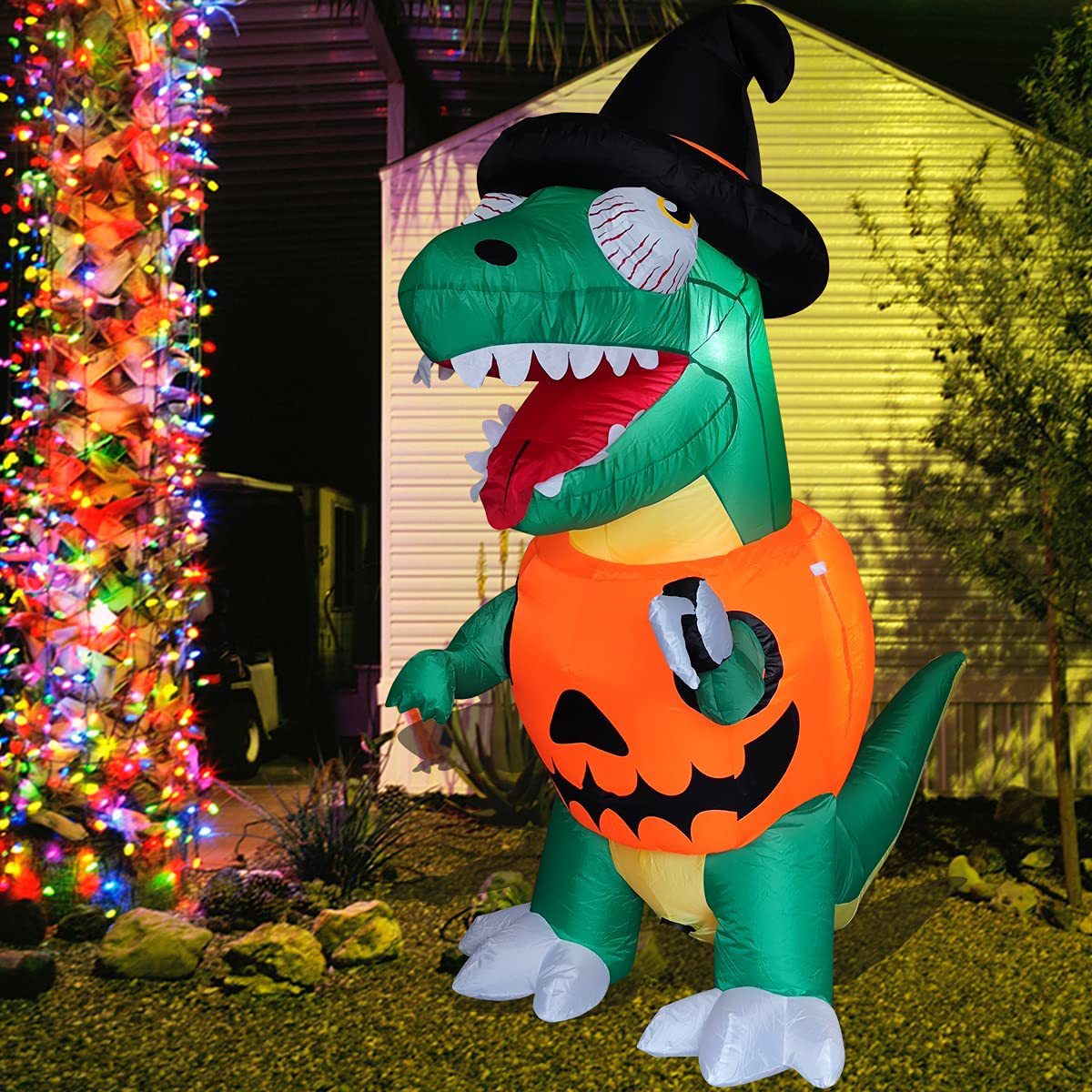 1,8 m modelo inflable de Halloween dinosaurio calabaza modelo inflable incorporado luz LED de Halloween patio decoración adornos