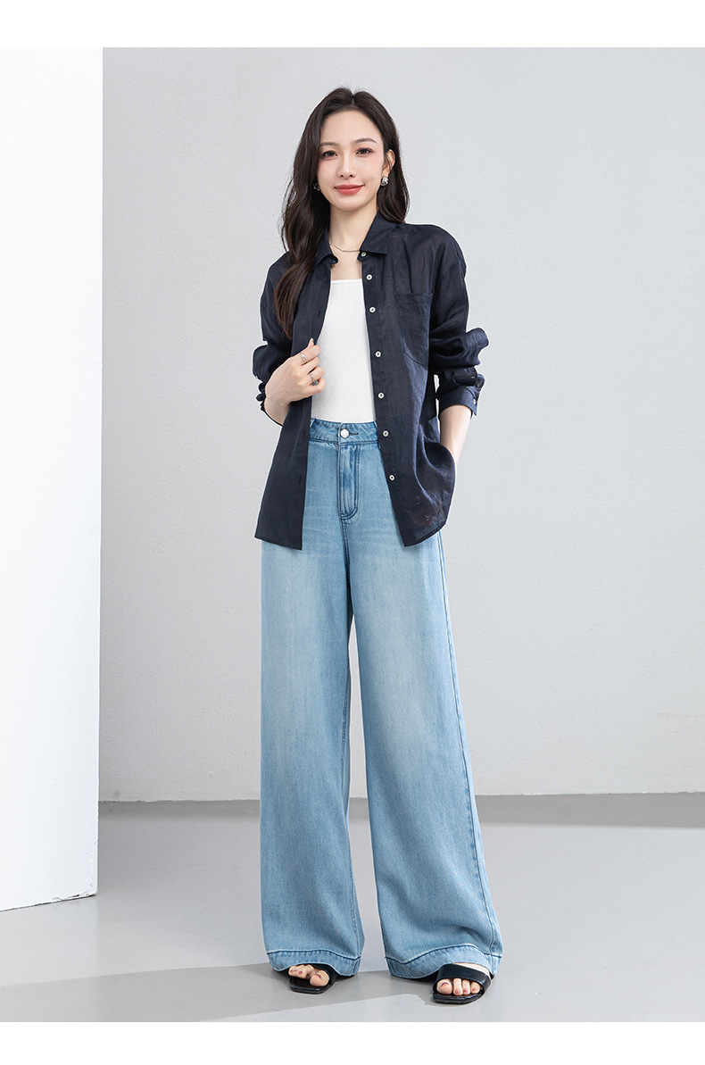 Áo chống nắng nữ dáng dài cổ V tay lỡ chất liệu ramie màu xanh navy — màu xanh navy chi tiết 19