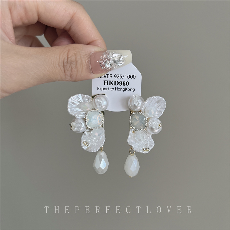 Petal Pearl Drop Earrings Elegant Designer Style Jewelry_voghion.com