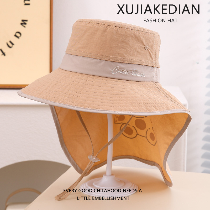 Sombrero de protección solar de verano para bebés, sombrero de ala grande, sombrero de chal, protector de cuello, secado rápido, sombreado al aire libre para niños, sombrero de pescador de sol