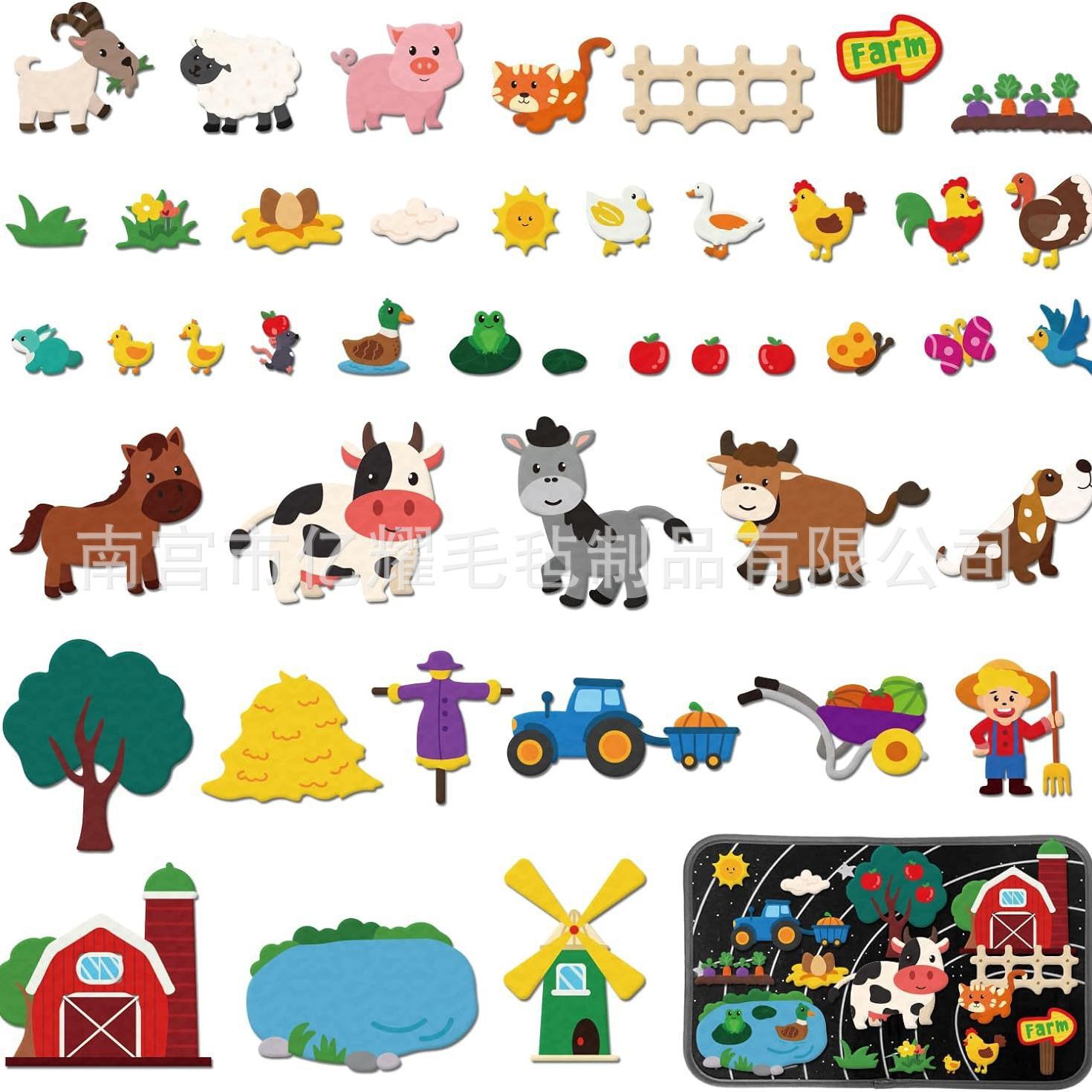 毛毡学习板 森林动物DIY儿童益智早教板动作训练教育板毛毡故事板