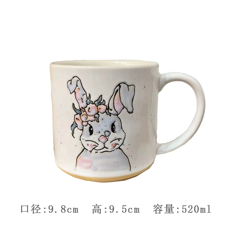 Ceramic mug hand-painted underglaze cat design, cute breakfast cup, microwave-safe