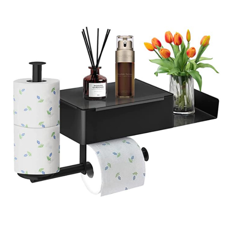 Soporte de tejido montado en la pared de baño Amazon transfronterizo, soporte para teléfono móvil negro de acero inoxidable