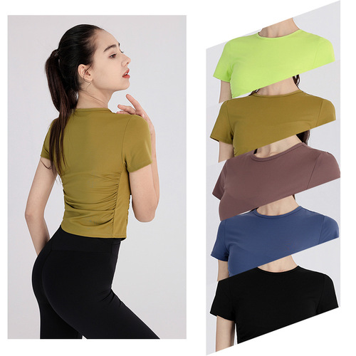 European and American original summer new yoga clothing tops for women round neck short-sleeved elastic breathable sports fitness T-shirt wholesale