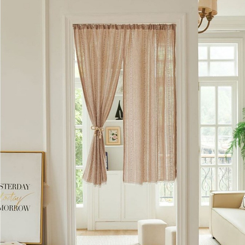 Japanese-Style Cotton and Linen Door Curtain, Half Curtain, Short Curtain for Bedroom, Commercial Use, No-Drill Partition Curtain, Entryway Door Curtain, Kitchen Household Use