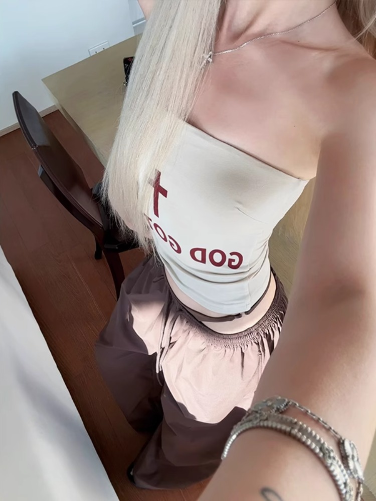 1*1人棉随心裁260克 性感美式夏季甜辣妹无袖外穿背心抹胸杏色