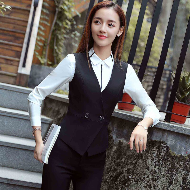 Suit Suit Women's Long-sleeved College Student Interview Formal Wear Spring & Fall Hotel Front Desk Fashion Professional Wear Vest Overalls Suit Suit Women's Long-sleeved College Student Interview Formal Wear Spring & Fall Hotel Front Desk Fashion Professional Wear Vest Overalls
