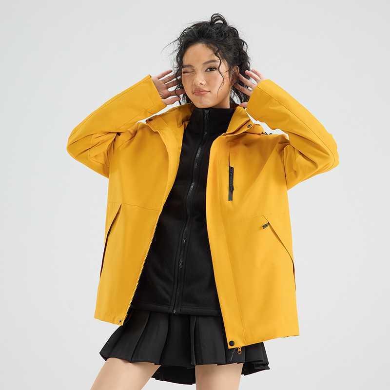 Camel Style Two-Piece Windbreaker Thickened Warm Fleece Two-Piece Detachable Jacket Two-Piece Set for Women