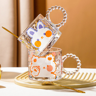 Ins Big Ear Bubble Handle High-value Glass Water Cup Simple Vintage Coffee Cup Household Accompanying Water Cup