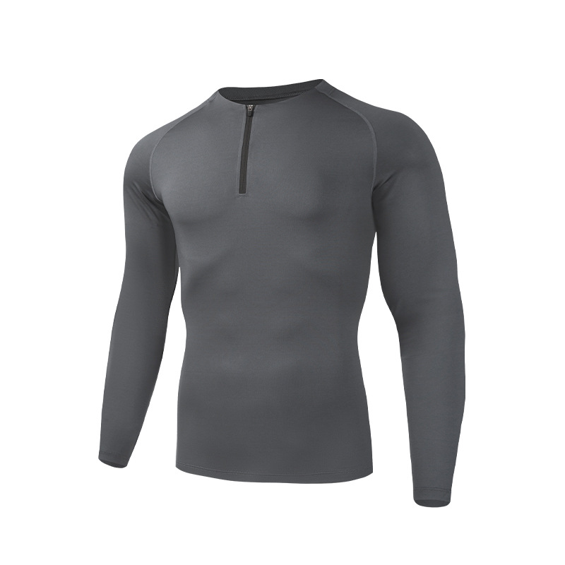 Fabricantes personalizados de entrenamiento de gimnasio de secado rápido ropa de compresión de hombre camiseta deportiva de manga larga con media cremallera