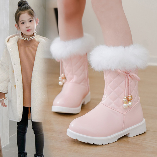 Girls 'snow boots to keep warm in winter, New style velvet princess leather boots, Korean cold-proof ankle short boots