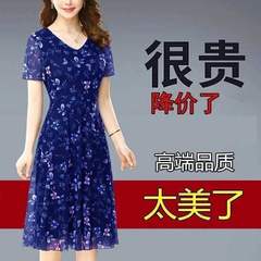 碎花雪纺连衣裙女夏2025新款妈妈装中年短袖台湾纱大码过膝长裙子