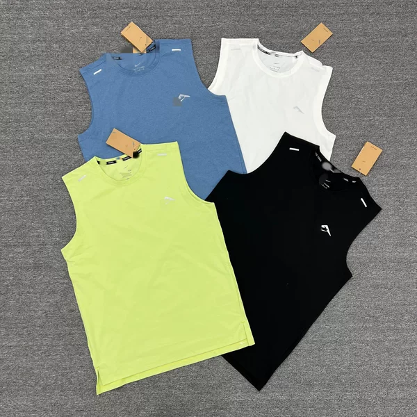 New wholesale summer vest, ice silk cool and breathable men's sports fitness slim-fit sleeveless t-shirt, thin and wide-shouldered