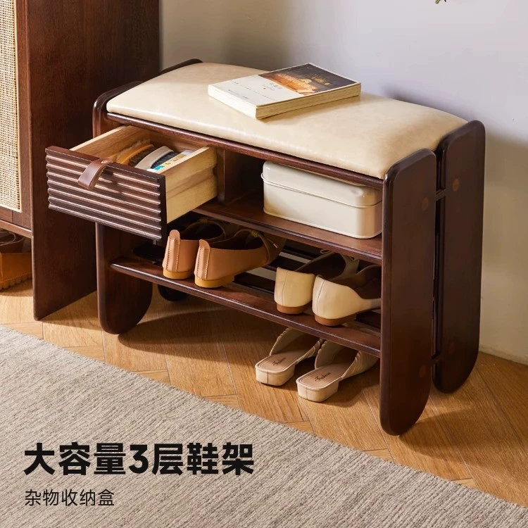 Табурет для смены обуви из цельного дерева для входа в дом, полка для обуви с мягкой подушкой, табурет для сидения, встроенное сиденье для входа.