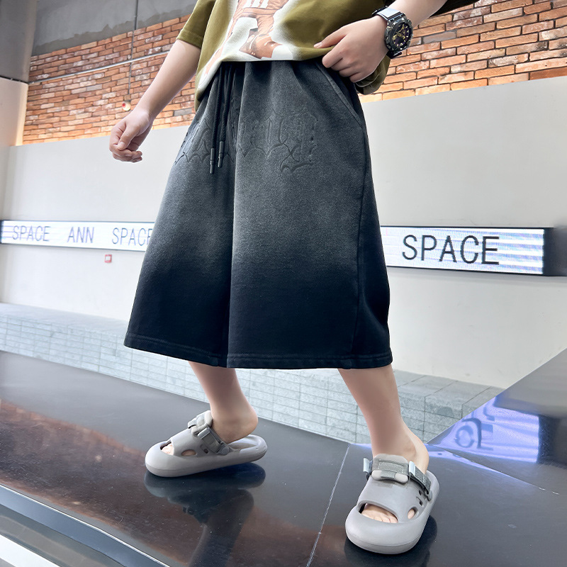 Jongen Gradient Casual Shorts fir 2024, nei Kanner Summerkleeder, stilvoll fënnef Véirel cool a locker Hosen, trendy_voghion.com