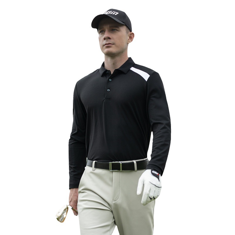 Áo polo golf nam dài tay PGM phối màu tương phản — KUZ167-màu trắng, YF630-Màu đen, YF630-màu cam, KUZ167-màu xanh hải quân
