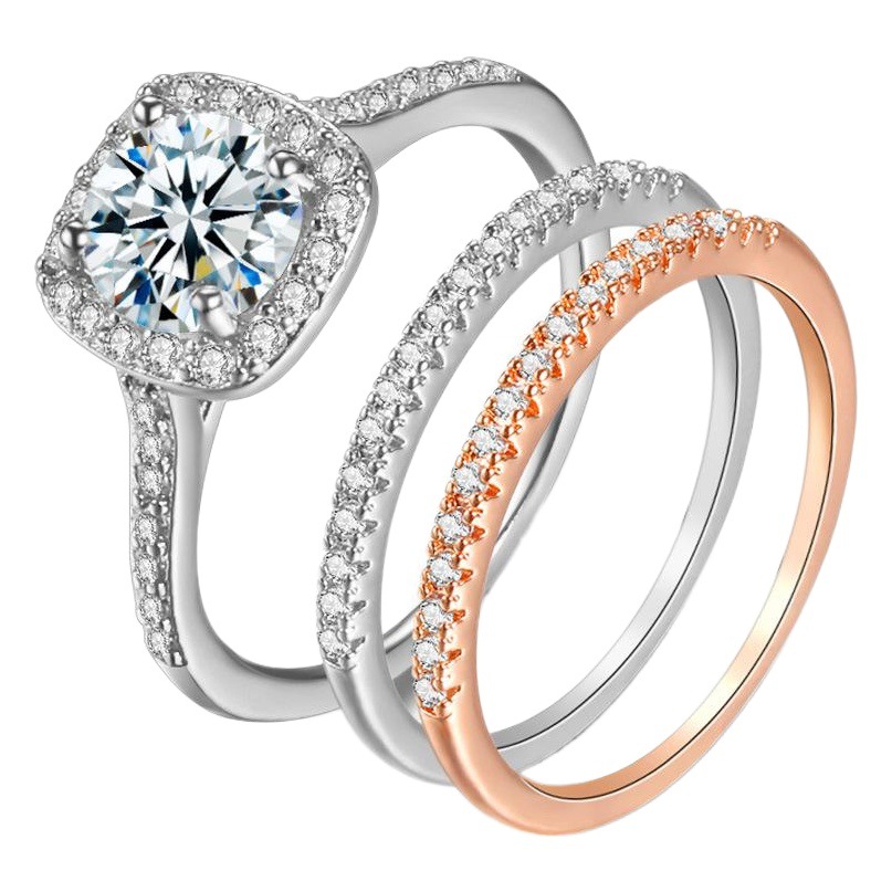 Amazon Cross-Border Micro-Encrusted Zircon Rings for Women, Niche High-End European and American Design Set Rings Wholesale