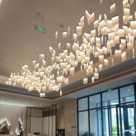 酒店大堂宴会厅婚礼堂售楼部餐厅工程艺术亚克力造型吊灯具定制