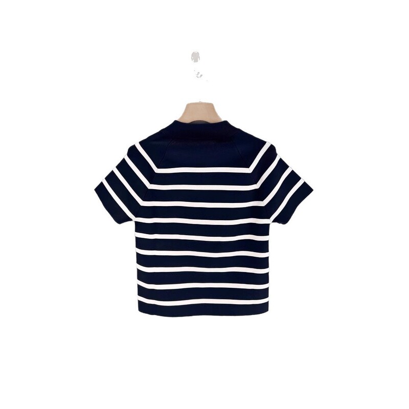 Shenzhen Nanyou High-End Women's Clothing 2026 Summer College Style M Series Outfit Striped Embroidered Knit Shirt T-Shirt Top Cotton Shenzhen Nanyou High-End Women's Clothing 2026 Summer College Style M Series Outfit Striped Embroidered Knit Shirt T-Shirt Top Cotton