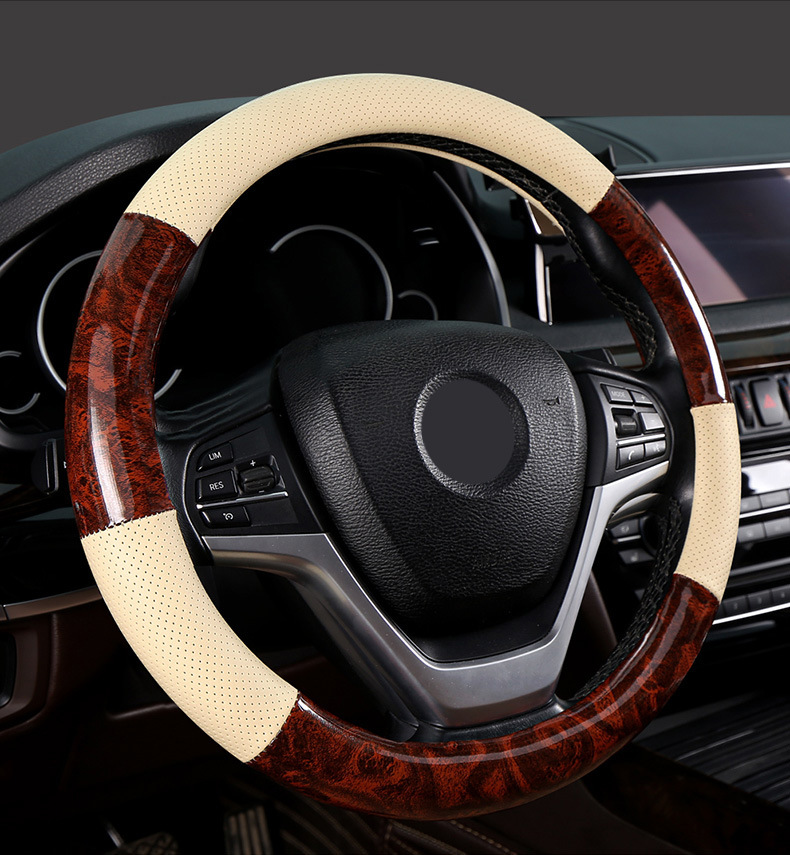 Wood Grain Four-Season Car Steering Wheel Cover Suitable for Volkswagen Passat, Magotan, Toyota Camry, Honda Accord