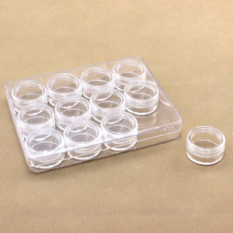 PS 5g 12 set crema sellada transparente base sombra de ojos botella redonda botella de crema para uñas fábrica al por mayor